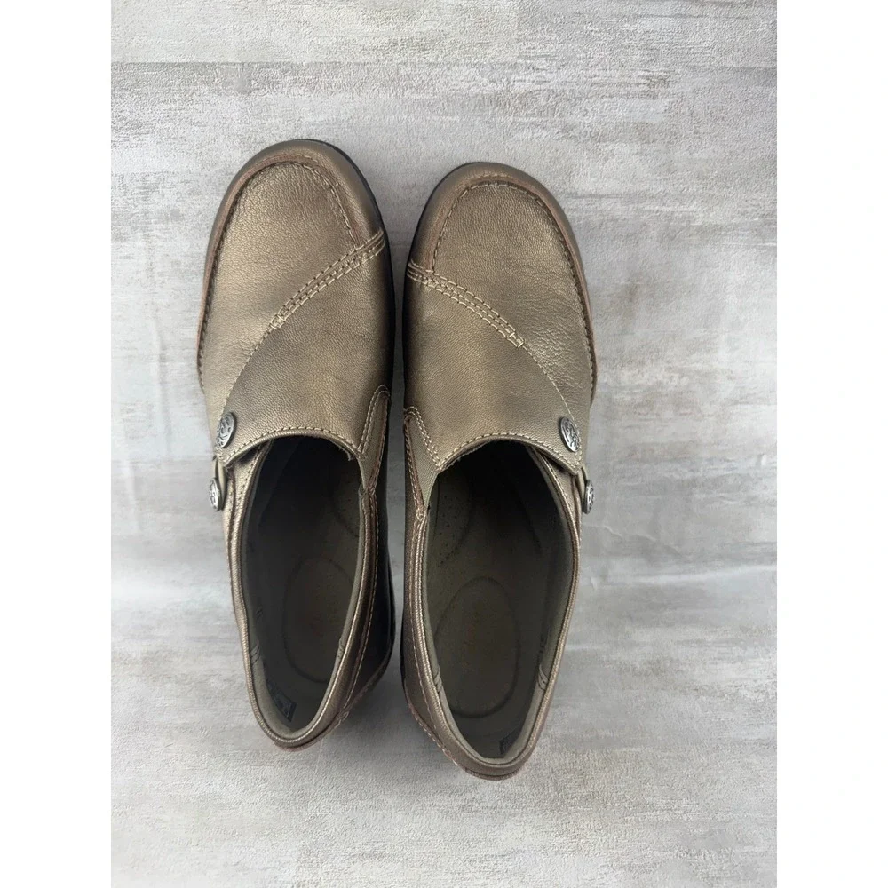 Clarks Collection Metallic Bronze Leather Slip On Loafers Women Sz 7.5M